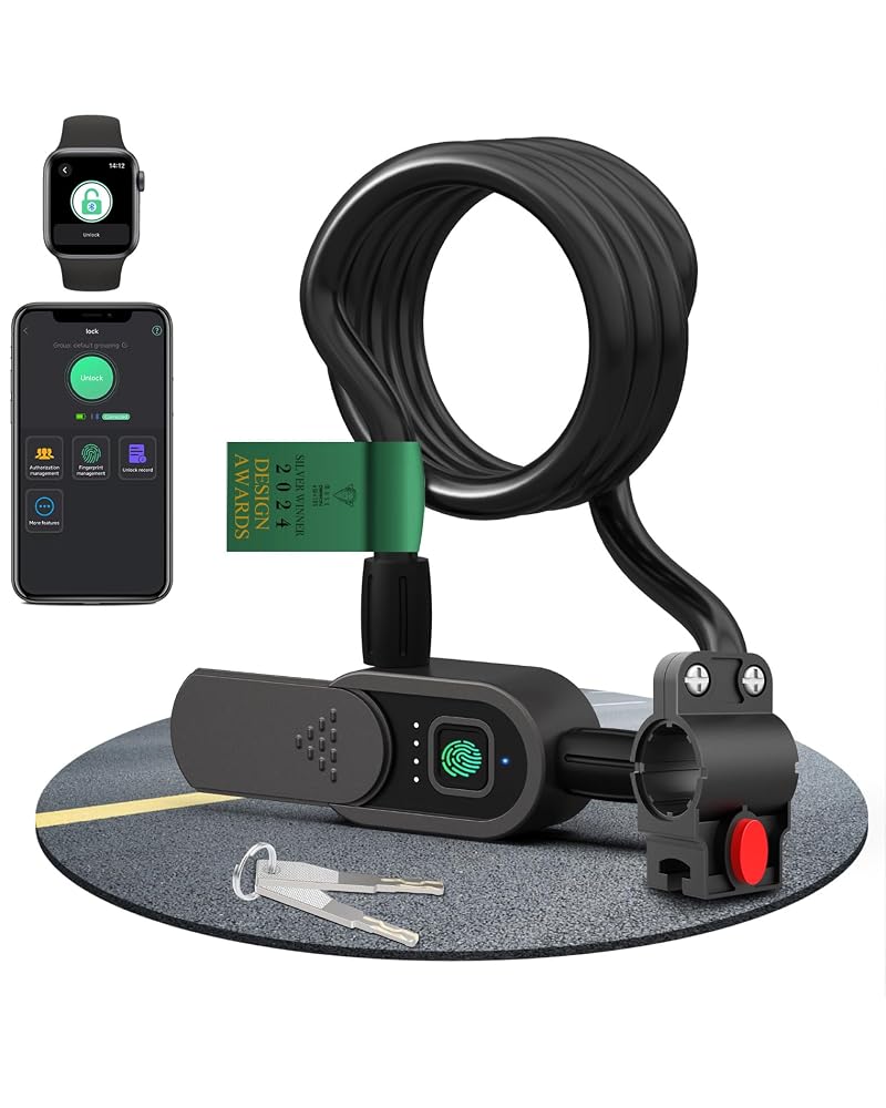 Fingerprint Bike Lock with Keys and Bluetooth App (Variation: Black+C8-Black)