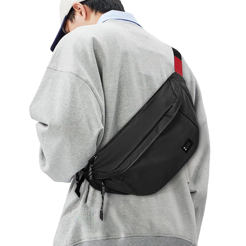 SUNMOP Large Crossbody Fanny Pack for Men & Women, Waterproof Belt Bag with 5 Zippers - B-Black-M