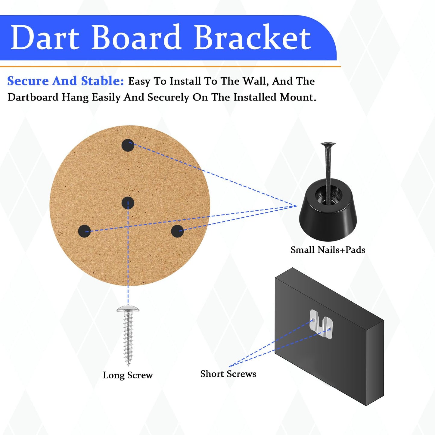 2Sets Dart Board Wall Protectors, Dart Holder Wall Mount, Dartboard Mounting Bracket Kit, Hang Board Mounting Bracket Kit Includes Screws, Nails, Stabilizers for Hanging Dartboard