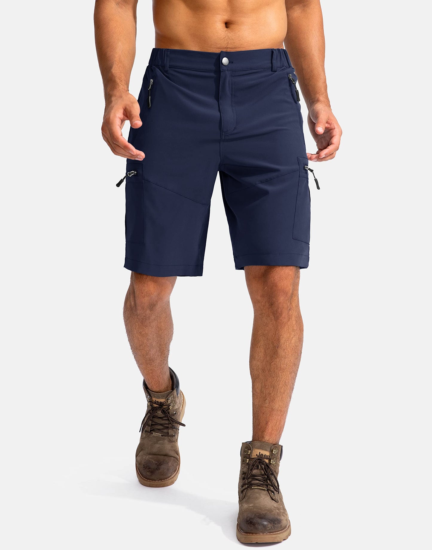 Pudolla Men's Hiking Cargo Shorts 9" Lightweight Outdoor Work Shorts for Men Travel Golf Camping Casual with 5 Zipper Pockets(Navy XX-Large)