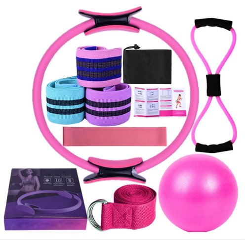Pilates Essentials Kit for Women, Booty Bands for Working Out Glutes Yoga Ball 25cm Figure 8 Resistance Band Yoga Bands for Stretching (Purple)