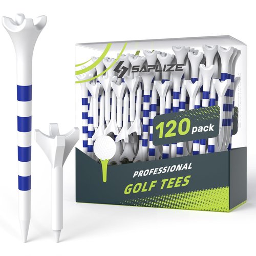 SAPLIZE Professional 120 Pack Plastic Golf Tees (100 Driver Tees + 20 Iron/Hybrid Tees), Low Friction & Resistance, 4 Prong Golf Tees