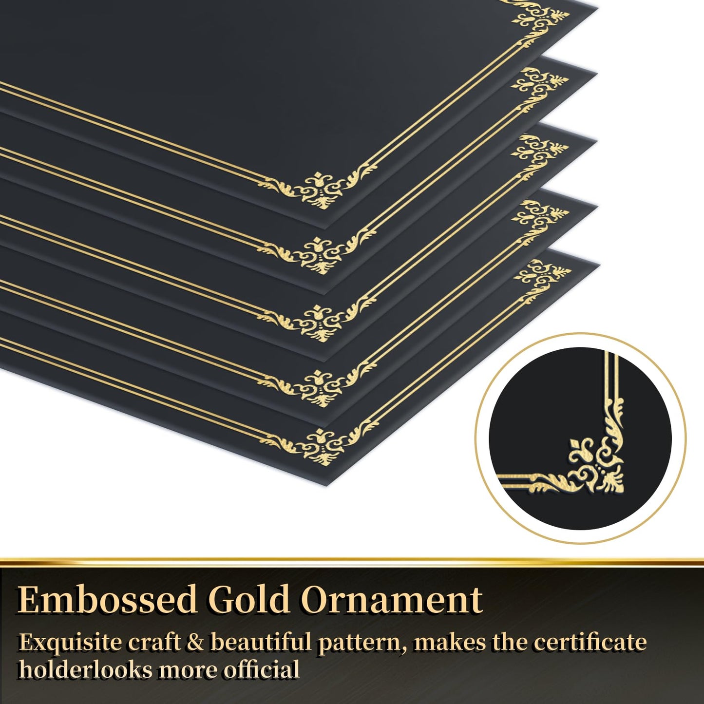 12 Packs Certificate Covers,Black Cardboard Diploma Cover,Certificate Holders Gold Foil Border,for Letter Size 8.5 x 11 Inch Awards and Certificates