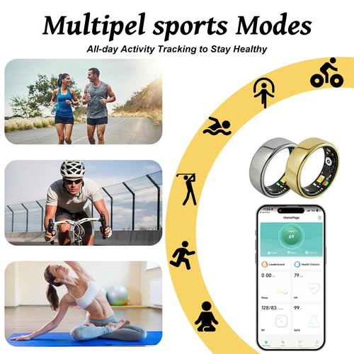 Smart Ring for Women Men,Birthday Gifts for Women Men - Health & Activity Tracker with Heart Rate,Sleep Monitoring/Blood Oxygen/Motion Tracking,Waterproof & No Subscription Required Gold 9