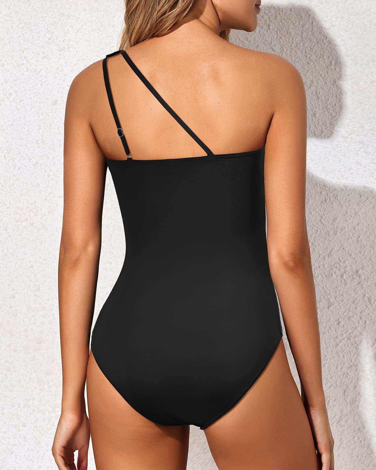 Holipick One Shoulder One Piece Swimsuit for Women Tummy Control Bathing Suits Modest Full Coverage Keyhole Swimwear Black