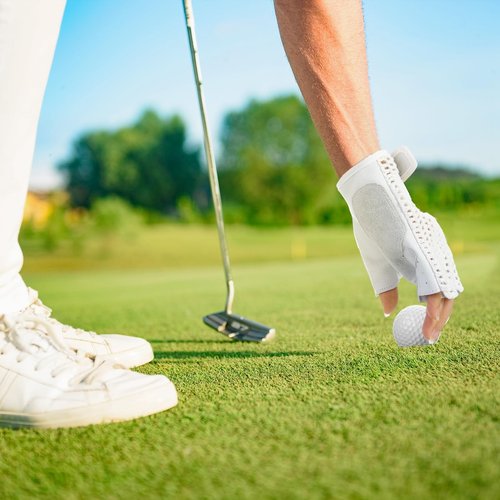 Seenelling Men's Fingerless Golf Glove 11 x 14 cm Half Finger Golf Glove Open-Finger Adjustable Breathable Hot Weather for Men(White)