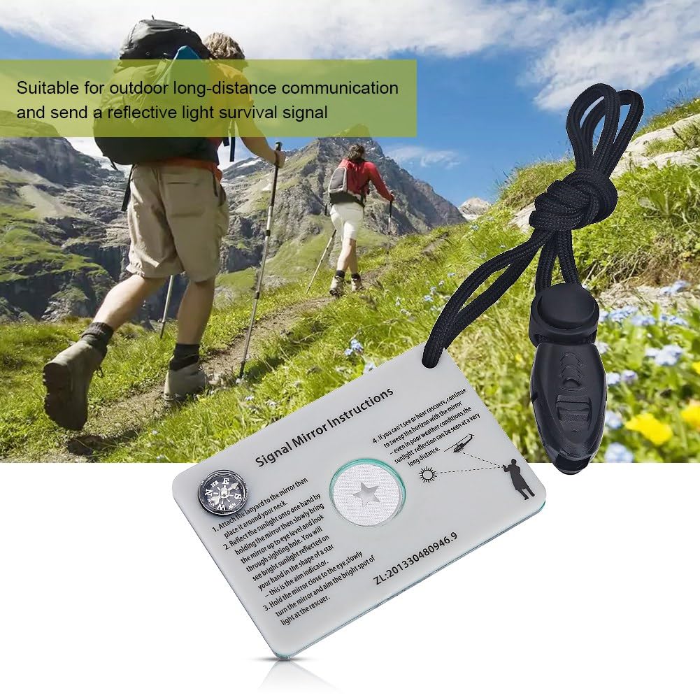 2.3 Inch Signal Mirror Survival Reflective Mirror with Aim Indicator & Whistle, Outdoor Survival Military Grade SOS Rescue Emergency Mirror for Hiking, Camping, Backpacking (B)