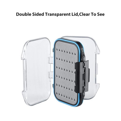 Gonex Fly Boxes for Fly Fishing Jig Boxes Two-Sided Waterproof Lightweight Fly Fishing Box Easy Grip Transparent Lid Fly Fishing Lures Box, 4.1"x 3.0"x 1.2", Grey