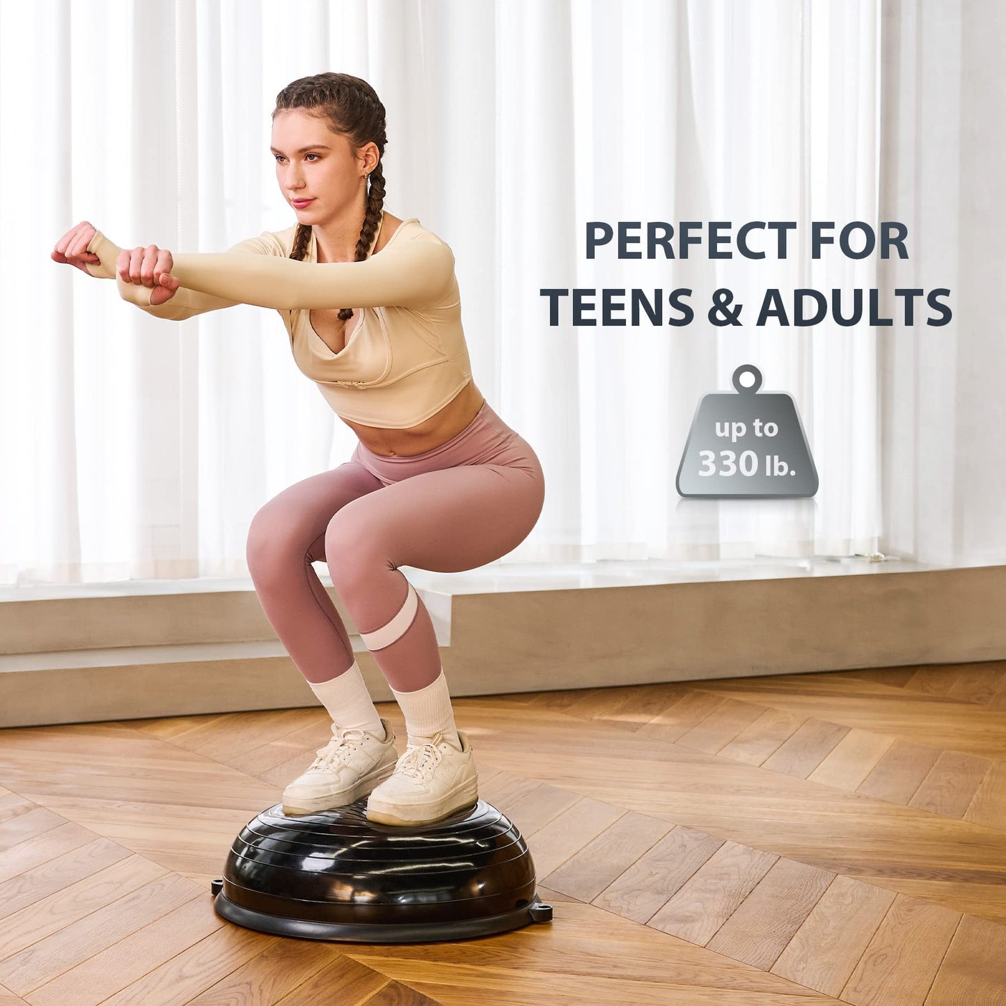 ZELUS Half Balance Ball Trainer, 23 inch Half Exercise Ball with Nonslip Base, 330lbs Cap Half Yoga Ball with Resistance Bands & Foot Pump, Extra Ball Included, Strength Fitness Ball for Home Gym