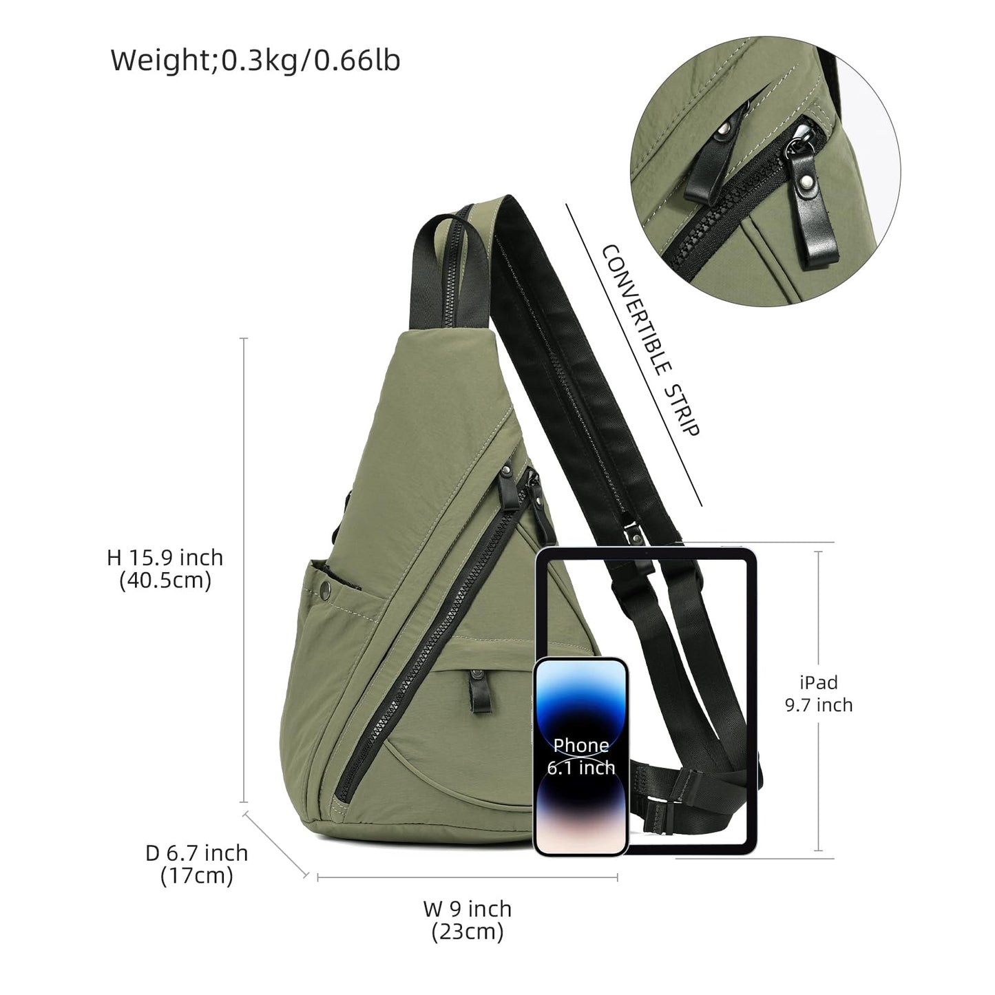 KL928 Crossbody Sling Backpack Nylon Cross Body Bag Travel Hiking Shoulder Bags Daypack Rucksack Unisex (Olive Green)