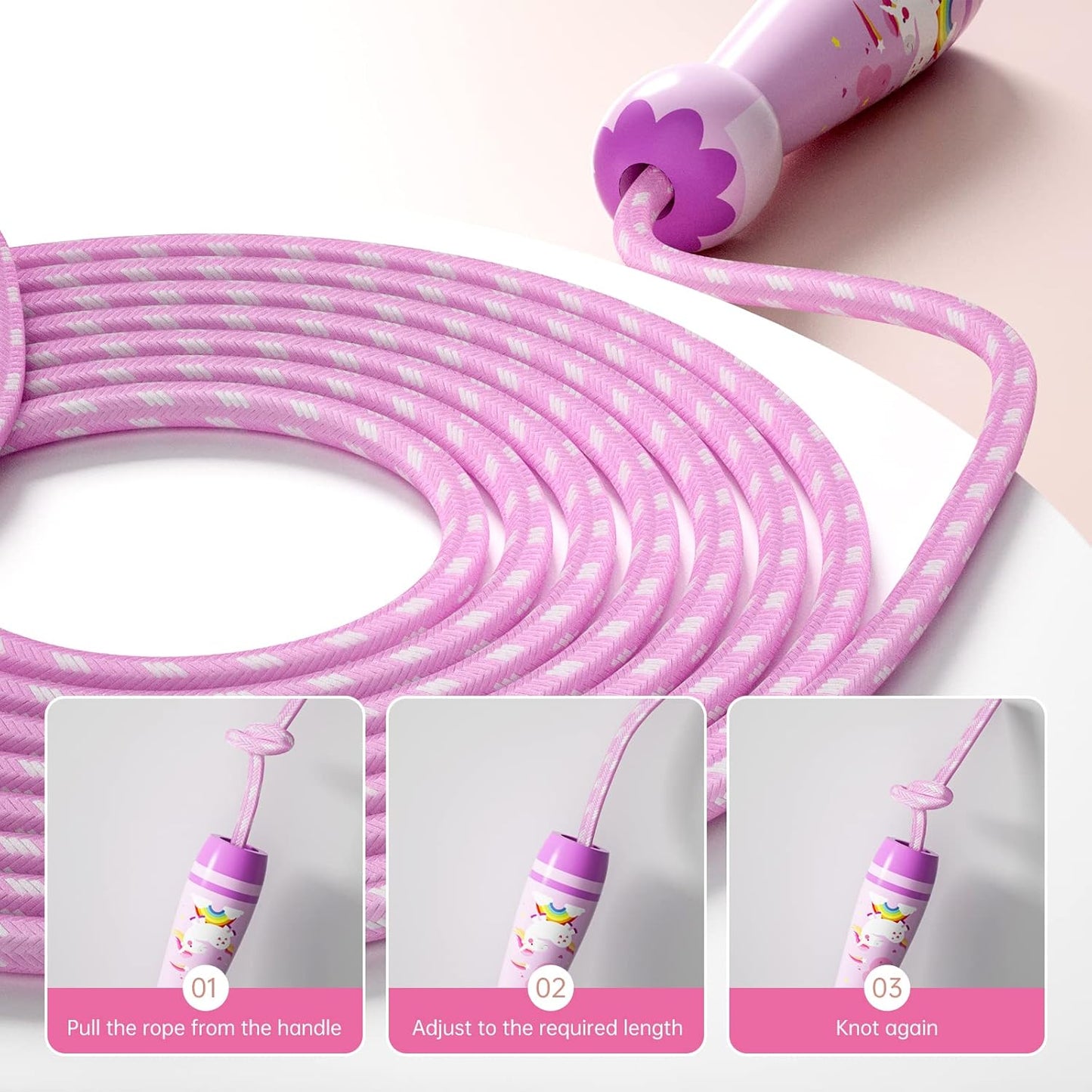 Jump Rope for Kids-Adjustable Cotton Braided Skipping Rope with Wooden Handle for Toddler Fitness Workout Exercise Outdoor Activity