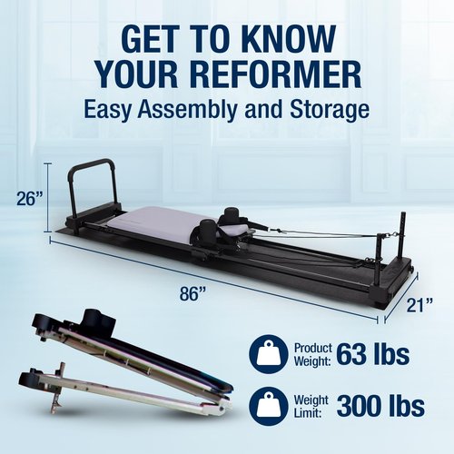 AeroPilates Reformer 4420 Plus Floor Mat - Pilates Reformer Workout Machine for Home Gym - Cardio Fitness Rebounder - Foldable - 300 lbs Weight Capacity