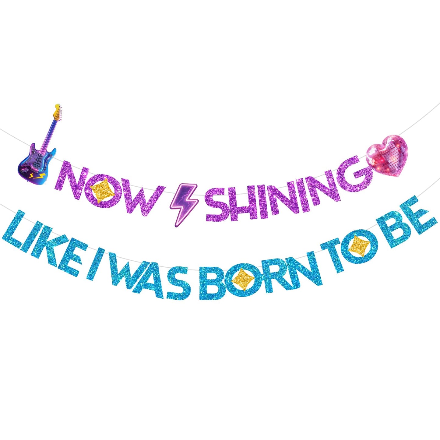 Hunters Birthday Decorations Banner - Now Shining Like I Was Born to Be Glitter Bunting, Kpop Demon Theme Party Decorations for Fans, Party Supplies with Ribbon & Needle