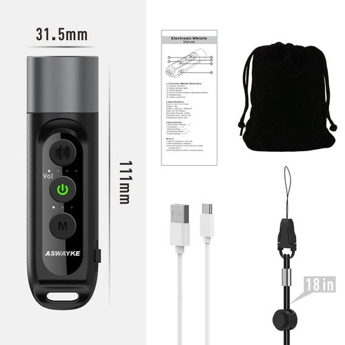 aswayke Electronic Whistle Highest IPX5 Maximum Sound 125db Battery 1000mAh Black for Coaches Teacher, Sports Whistle