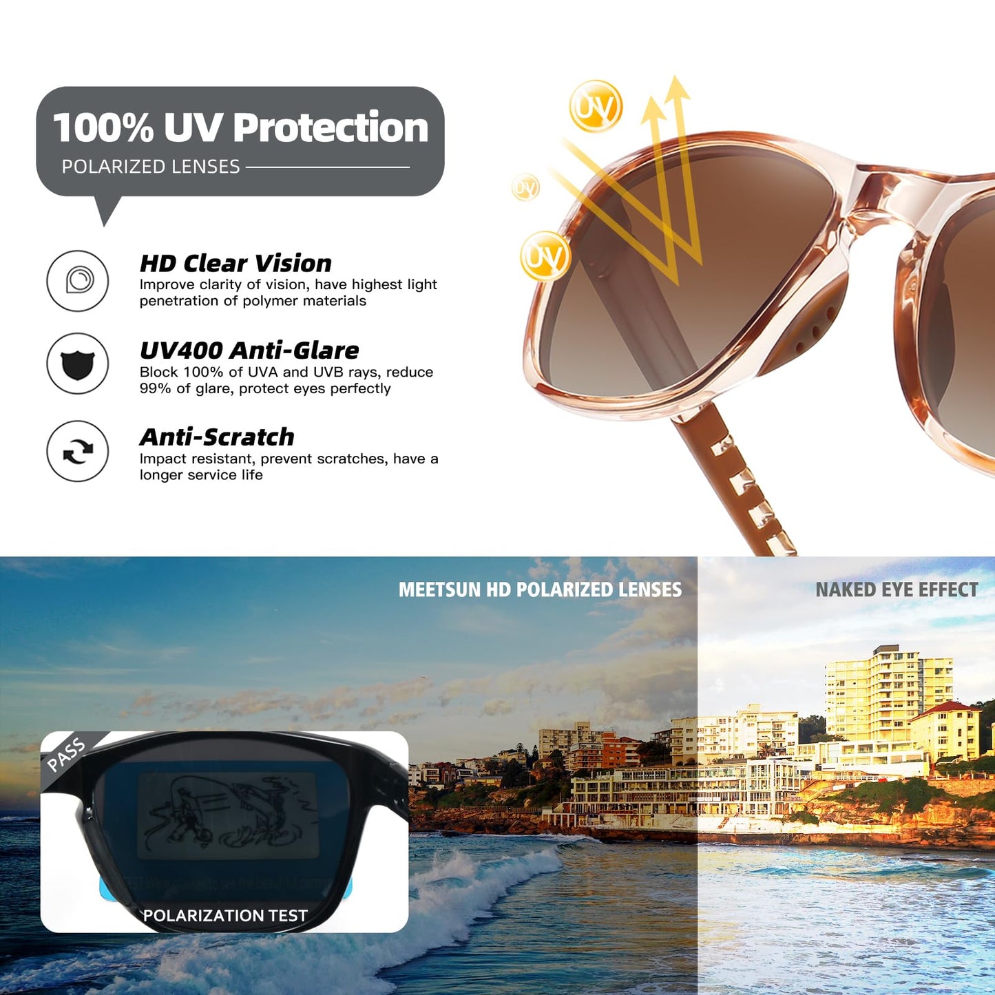 MEETSUN Polarized Sports Sunglasses for Women Men Driving Running Cycling Fishing Sun Glasses UV400 Protection Light Brown Frame-Gradient Brown Lens