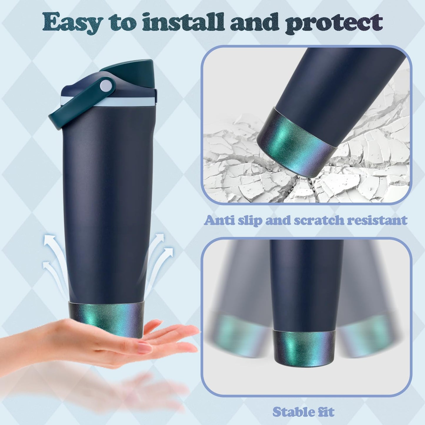 Glossy Gradient Silicone Boot for Owala 30 40 oz FreeSip Sway & Tumbler, Chameleon Metallic Glitter Bottom Bumper Cover, Anti-Slip Sleeve for Water Bottle Accessories, BPA-Free (Sea Captain)