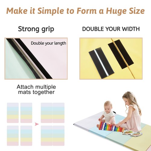 Wansenya 5 Folding PU Gymnastics Mats for Tumbling,Foldable Exercise Tumble Mat for Home Gyms,Durable Gymnastics Tumbling Mats with Carrying Handles for Home Activity Play,Macaron Color
