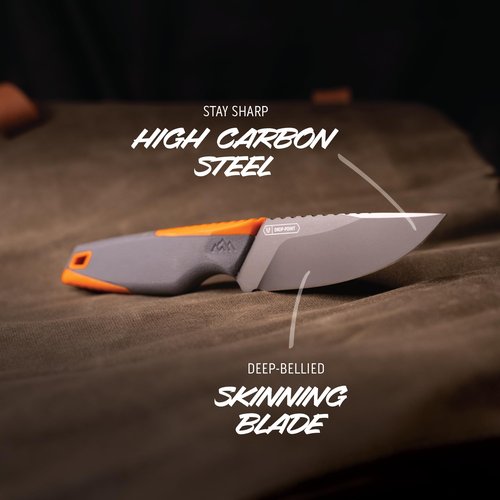 OUTDOOR EDGE VANTEX 4-Piece Roll Pack Hunting Knife Set - Includes Drop-Point, Boning, Caping Knives & Sharpener - Great Elk and Deer Field Dressing Processing Kit for Hunters