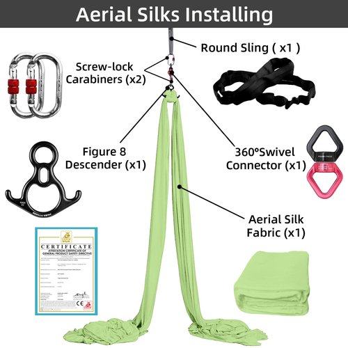 PRIOR FITNESS Aerial Silks Set, Professional Thicker Low Stretch Fabric 9/15/20 Yards, Yoga Starter Kit for Home, Aerial Yoga Hammock, Silks for Gymnastics