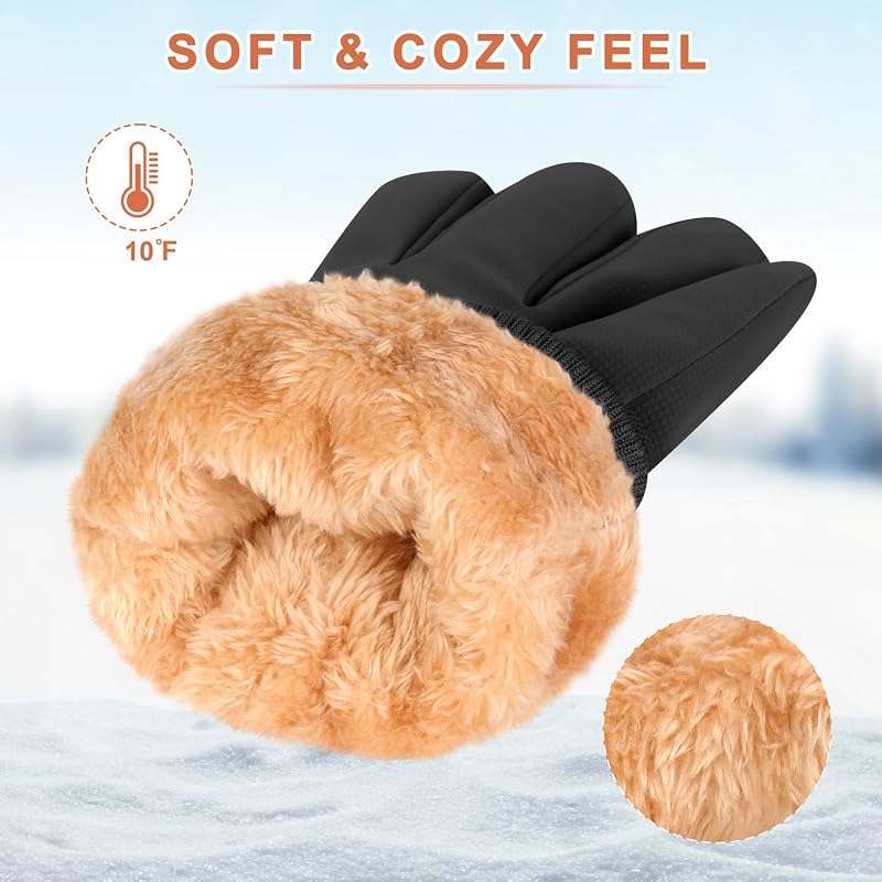 Winter Waterproof Touchscreen Gloves for Men Women - Warm Fleece Lining, Windproof, Black Large