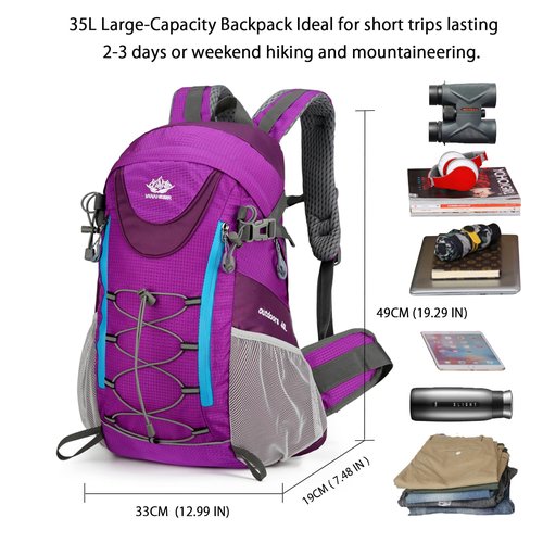 Newsty 35L Hiking Backpack, Camping Backpack for Adventures, Purple