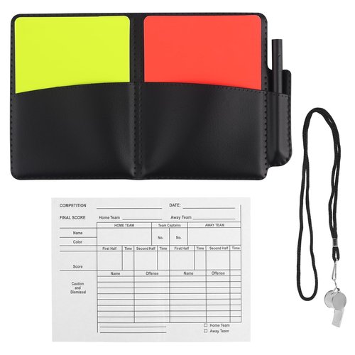 Gosknor Soccer Referee Kit, Warning Football Referee Set Yellow Red Cards, Loud Sound Ref Whistle with Lanyard, Record Paper, Pencil, Card Holder, for Coach Sports Accessories