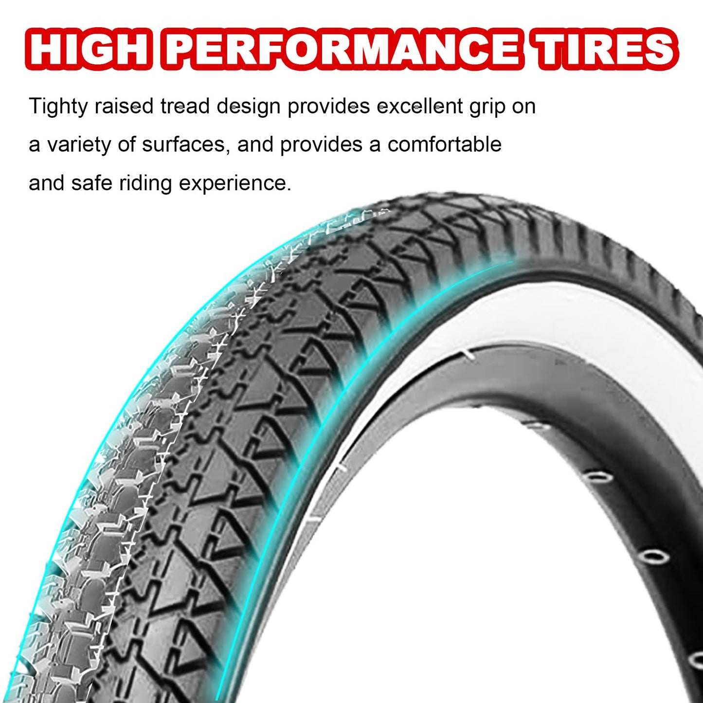 2-Pack Bike Tire, 26x2.125 Inch Folding Replacement Bicycle Tires and Pair 26-inch Inner Tubes with Tire Levers for Beach Cruiser Urban City Commuter Bike - White Walled (Black)