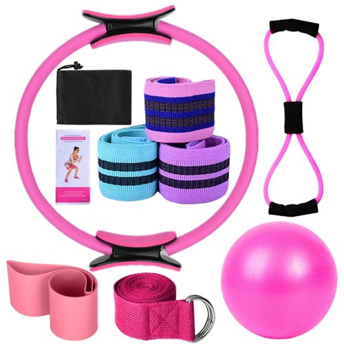Pilates Kit for Women - 25cm Yoga Ball, 5-Level Booty Bands, Resistance Bands | Home Gym, Glutes Core Workout, Postpartum Recovery, Travel Fitness Equipment (Pink)