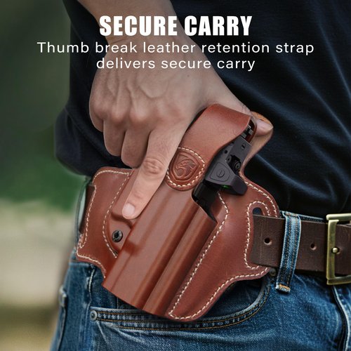 MUNALO OWB Holster Compatible with Glock 19, 19X, 23, 32, 44, 45 ??Outside Waistband Hip Carry Leather Holster, Right-Handed
