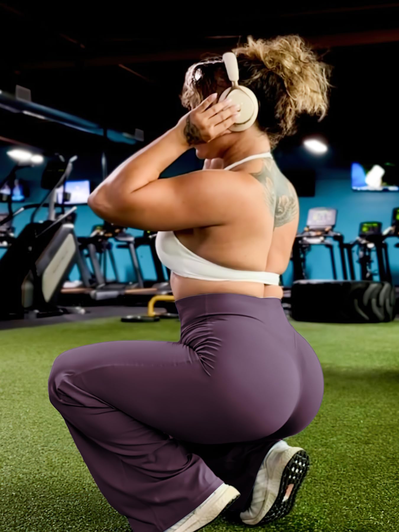 YEOREO Workout Leggings Womens No Front Seam Straight Leggings 31.5" High Waist Buttery Eddiy Gym Yoga Pants Black Berry Purple XL