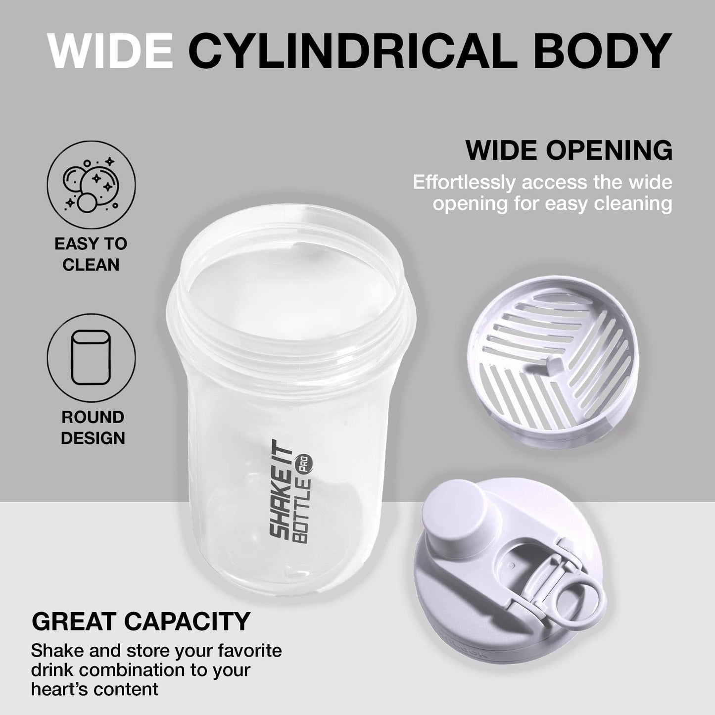 LocknLock HAP943LGRY Shake It Bottle Pro, Protein Shaker Cup for Shakes, Mixes, Pre Workout, Gym, Fitness, Sports, Travel, BPA-Free Plastic, Leakproof, Portable, with Lid and Handle, 22 oz, Off White