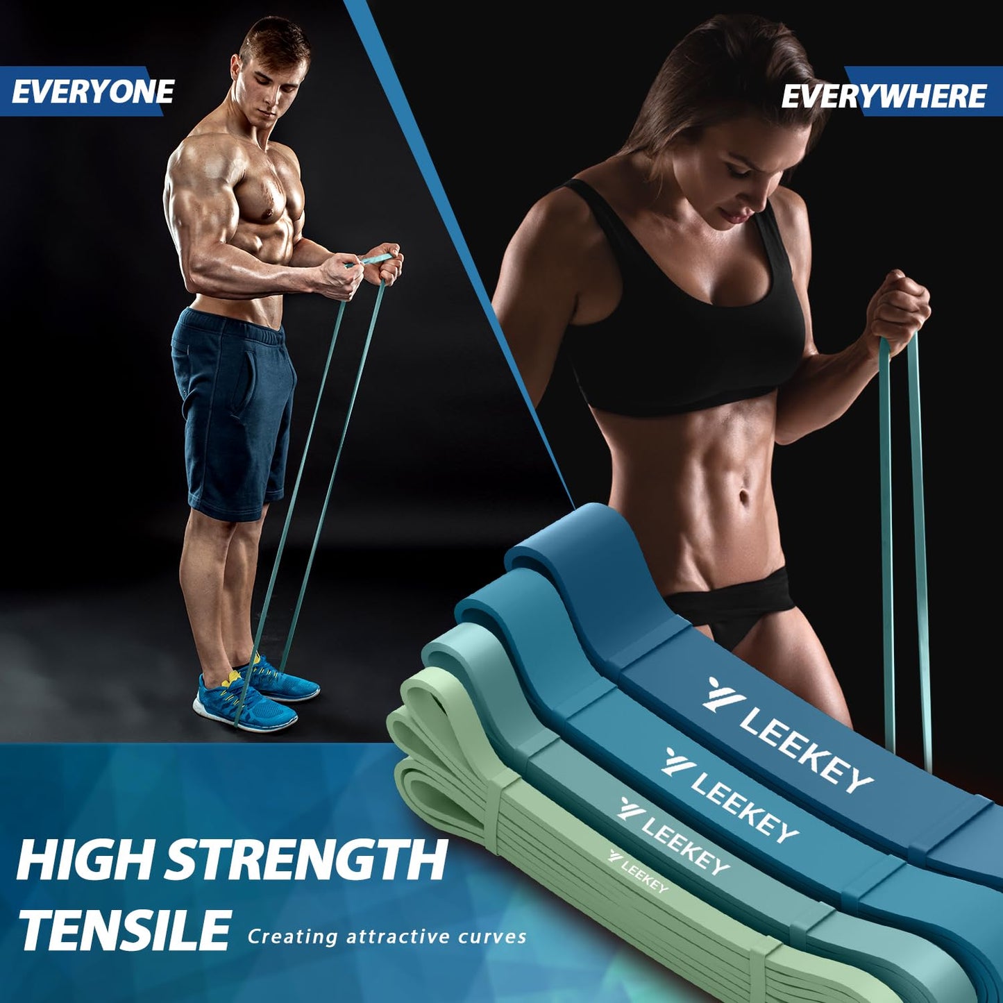 LEEKEY Resistance Bands, Exercise Bands with Bag, 5-85LB Home Strength Bands for Working Out, Travel, Gym Room, Physical Therapy - USA Original Patent