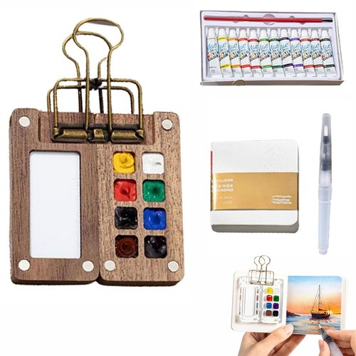 Tobios Watercolor Kit, Tobios Mini Watercolor Set, Pocket Artist Watercolors Travel Set,Portable Detachable Painting with Mini Paper Booklet and Paint