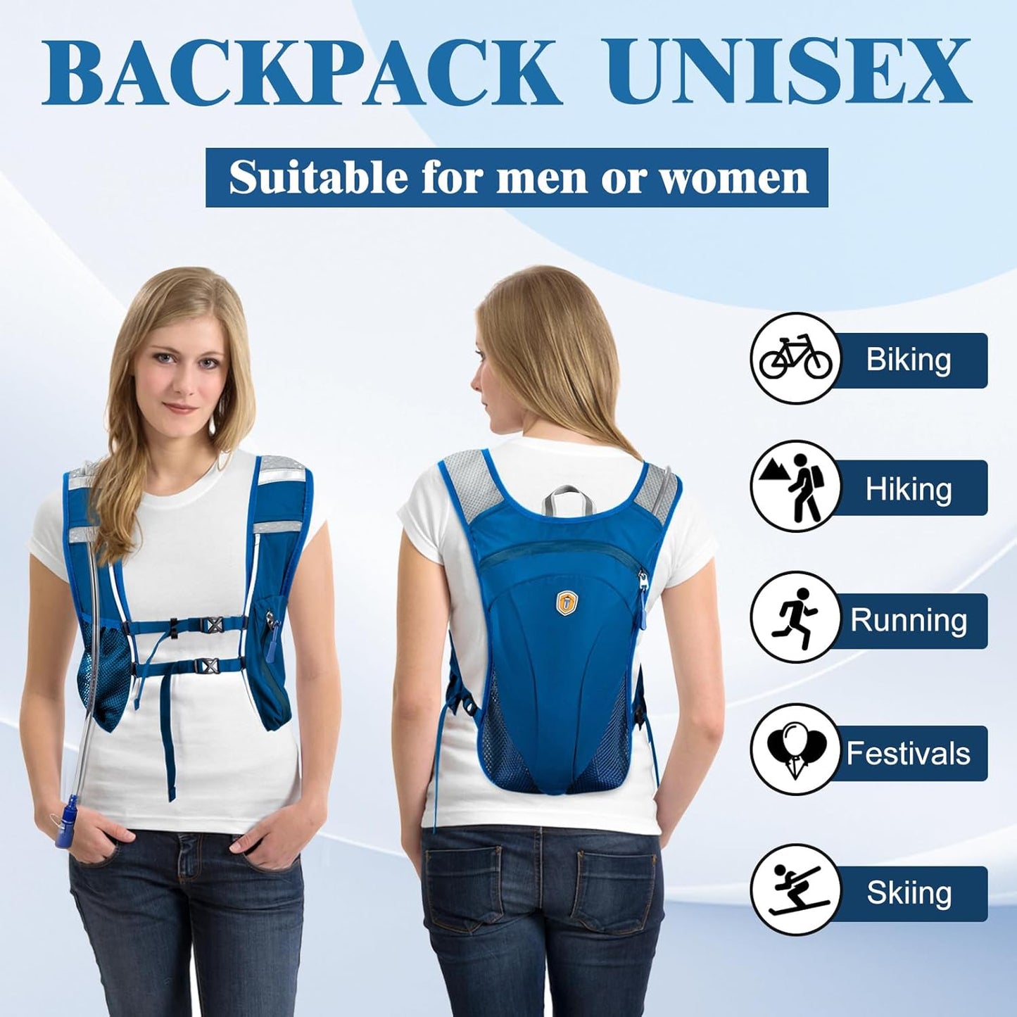 Hydration Backpack with 2L Water Bladder Bag, Lightweight and Breathable Running Vest for Men, Adjustable Chest Straps Water Pack for Cycling Hiking Climbing Outdoor