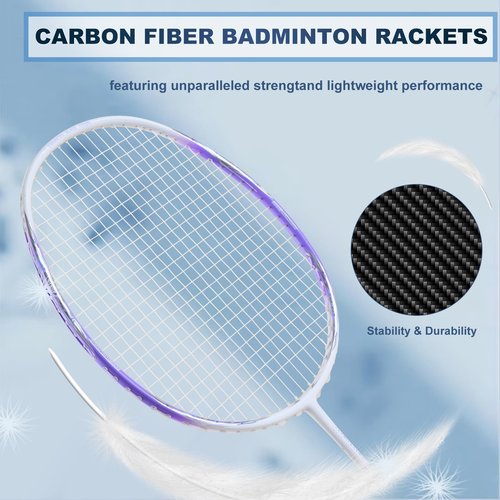 HXE Badminton Racket Set of 2, Carbon Fiber Professional Badminton Racquet for Outdoor Backyard Games, Lightweight Rackets Including 1 Carrying Bag 2 Shuttlecocks and 2 Replacement Grip Tapes