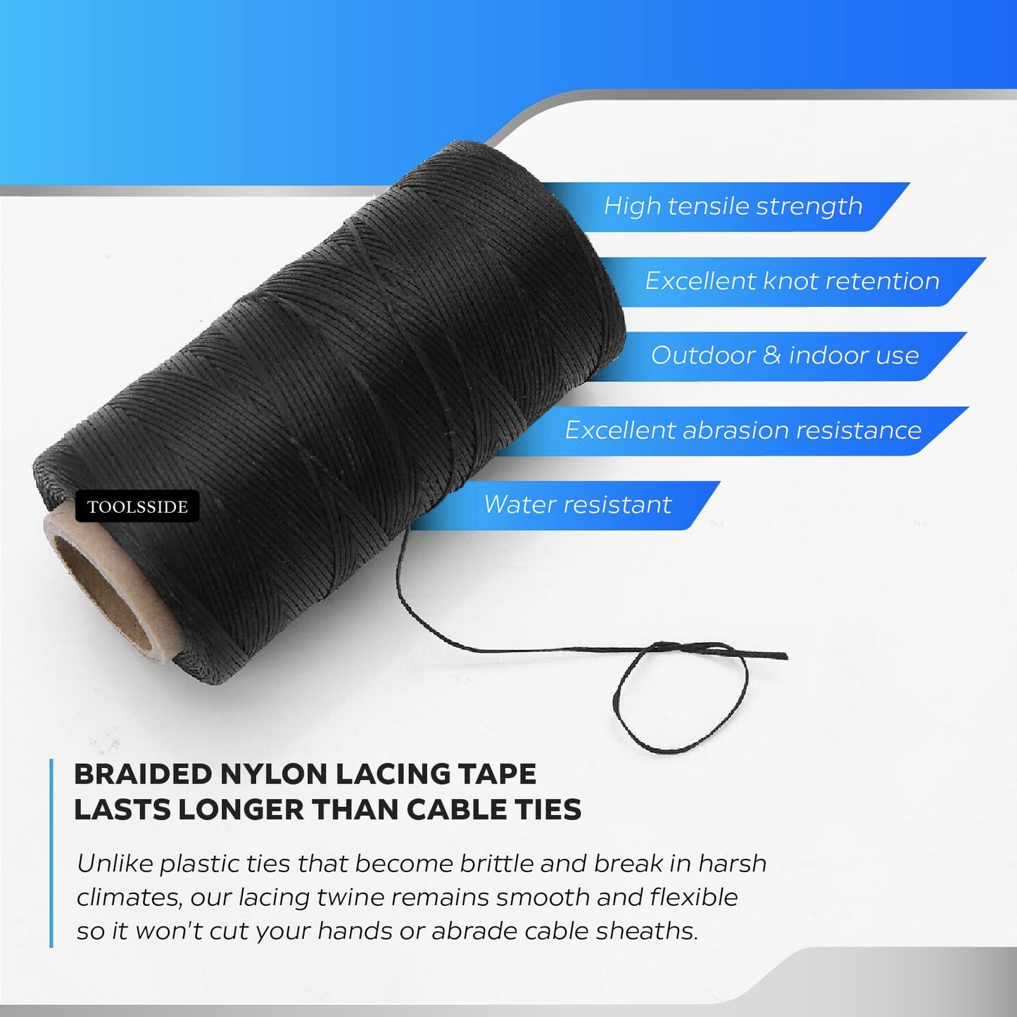 9-Ply Black Waxed Twine 1500 Feet/500 Yard Wax Lacing Cord Nylon - 1 Roll