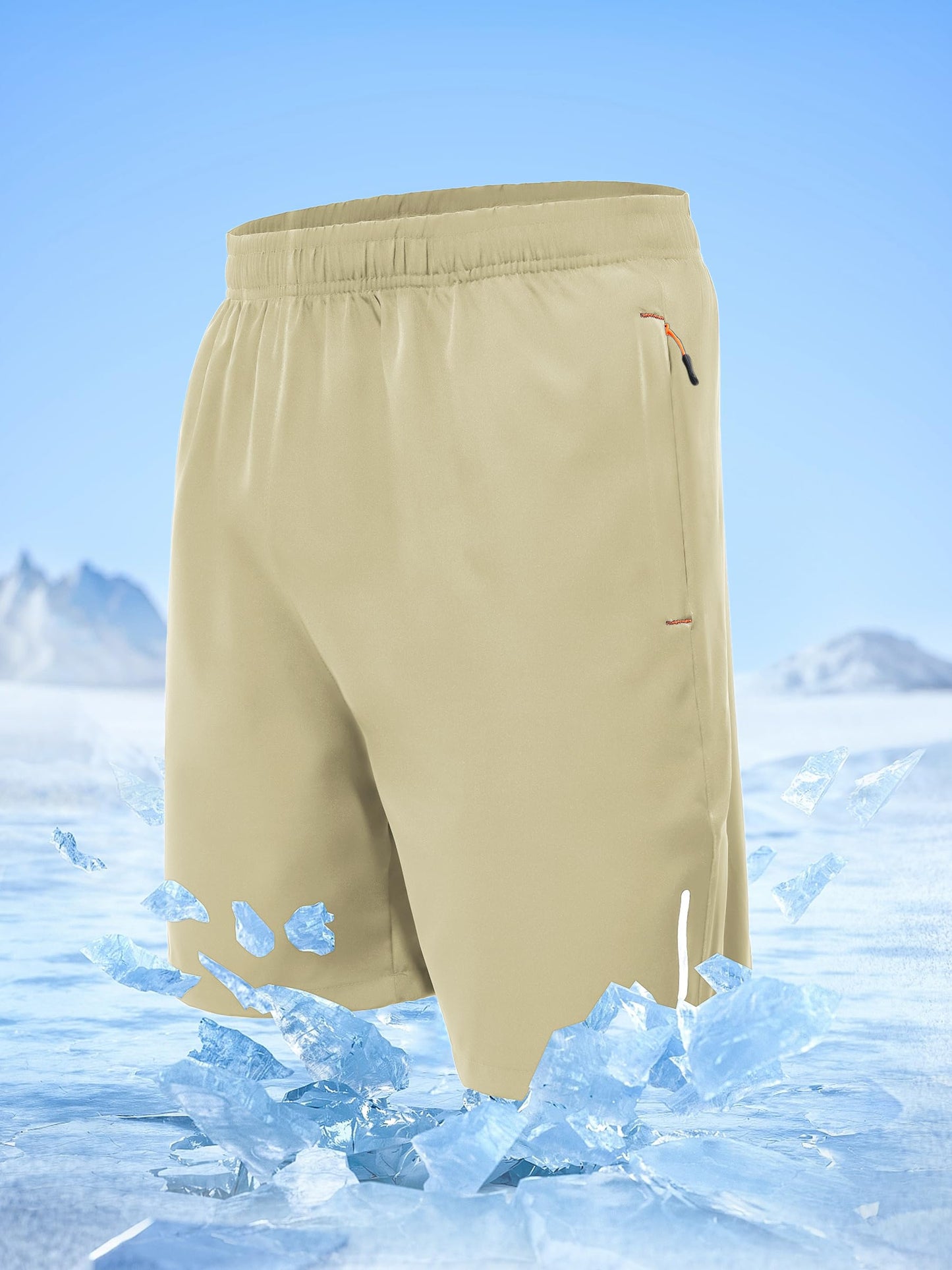 UIQUR Mens Athletic Shorts Running Shorts Quick Dry Workout Shorts 9" Lightweight Gym Basketball Shorts Zipper Pockets Khaki M