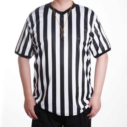obmwang Referee Shirt for Womens and Mens, Black and White Stripe Umpire Jersey V Neck Ref Uniform for Football Halloween
