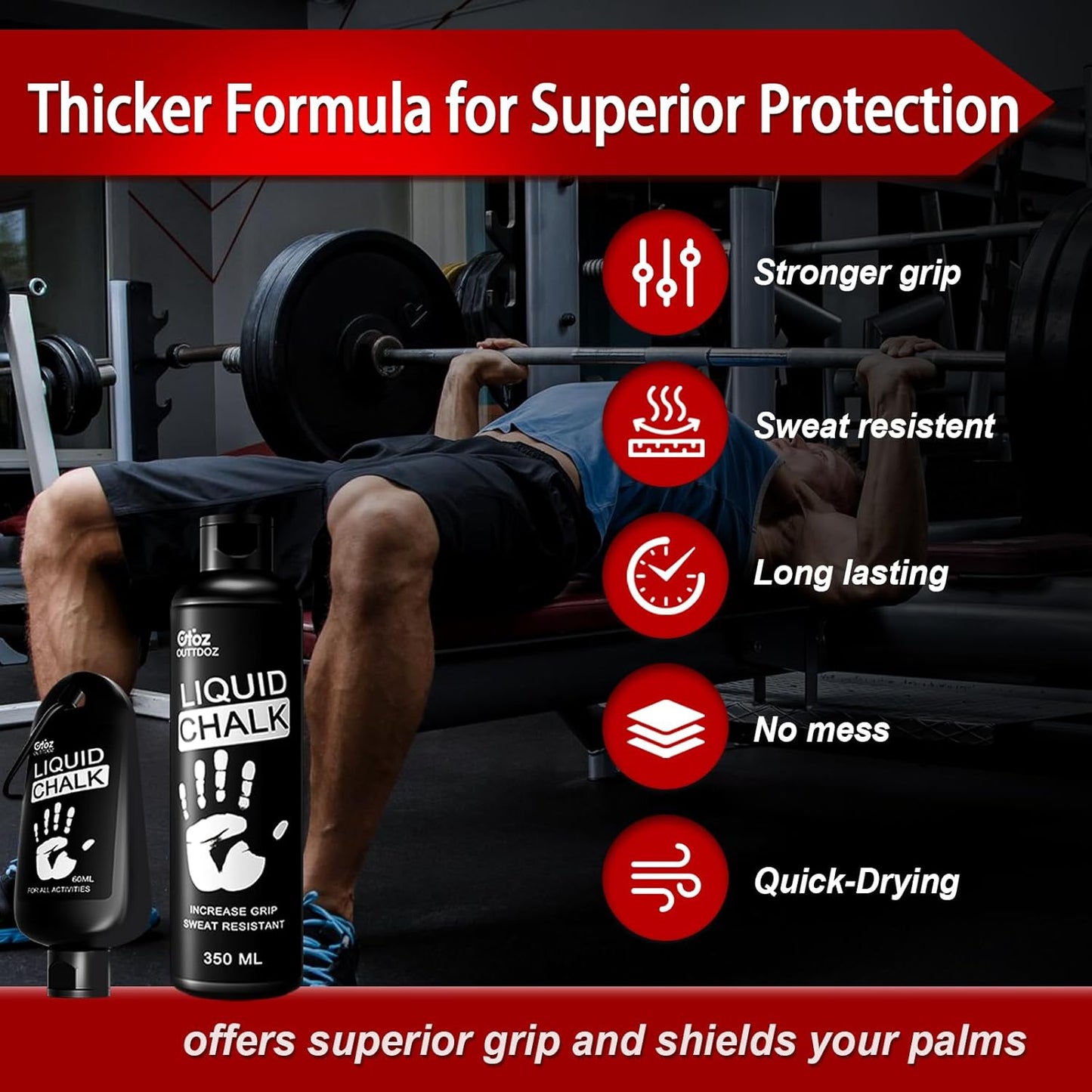 2 oz Superior Grip Liquid Chalk Mess-Free Gym Chalk for Weightlifting, Gymnastics, Rock Climbing, Dancing, Dries in Seconds. Package May Vary.