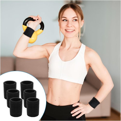 Wrist Sweatbands Tennis & Gymnastics Wristbands for Grips & Sport, 6 Pcs 4 Inch Wrist Bands Elastic Sports Wristbands for Football Running Men Women Black
