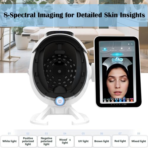 Skin Analysis Machine Professional Facial – 15.6 inches Scanner for Pores, Acne, Hydration; with Cloud Storage for Estheticians & Spas; 8-Spectrum Imaging; Multi-Language