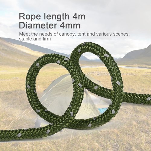 Smithok 8 Pack 4mm Guy Lines Ultralight Tent Cords with Aluminum Adjuster Tensioner Outdoor Camping Guylines Ropes for Tent Tarp,Climbing,Hiking Backpacking (Army-Green)