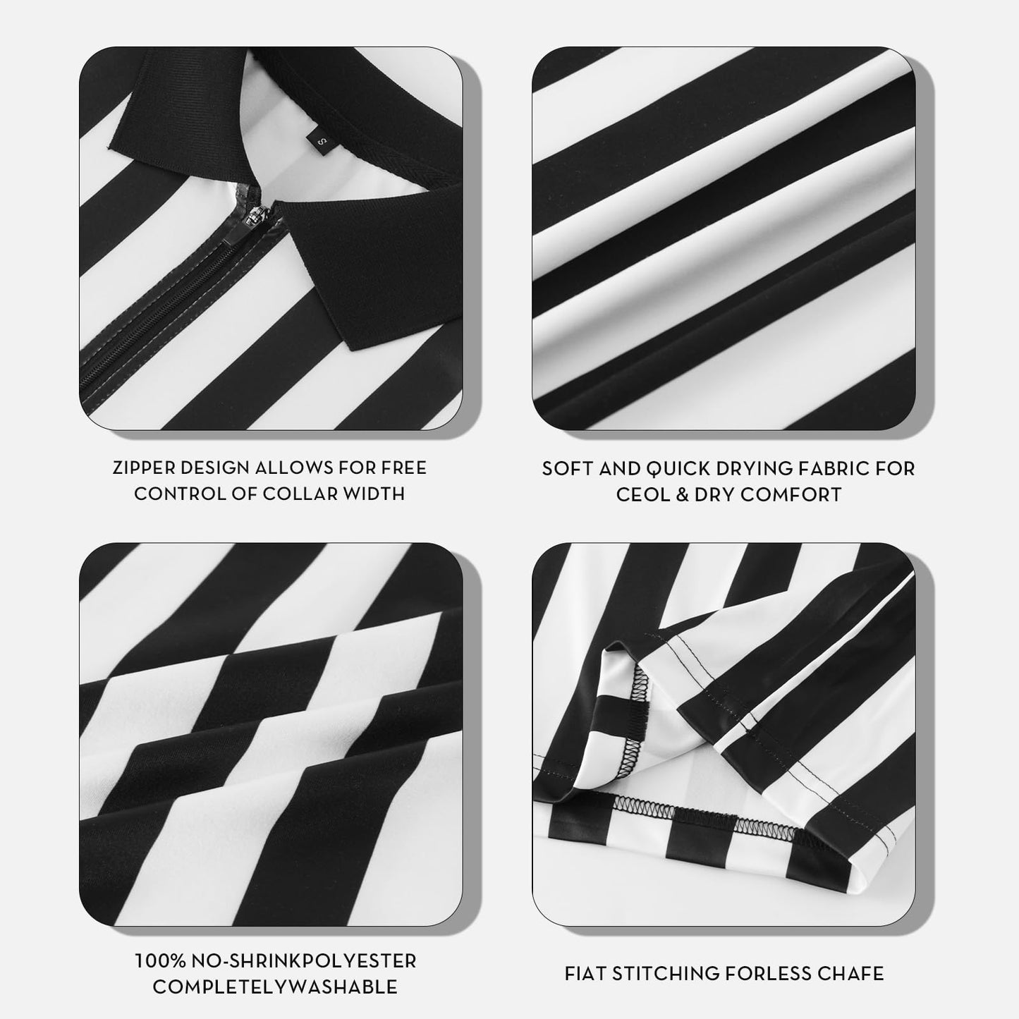 VKT Referee Shirt Womens Official Ref Jersey Black And White Stripe Zipper Uniform For Basketball Football Soccer Halloween Costume M
