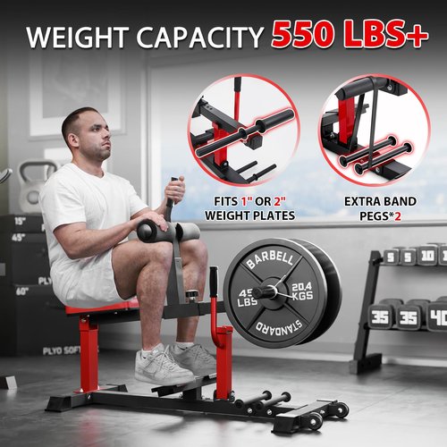 GMWD Calf Raise Machine, 550LBS Seated Leg Strength Training Mahine with Transport Wheels and Band Pegs, Lower Body Specialty Machine (Calf Only) Red & Black (T6-091)