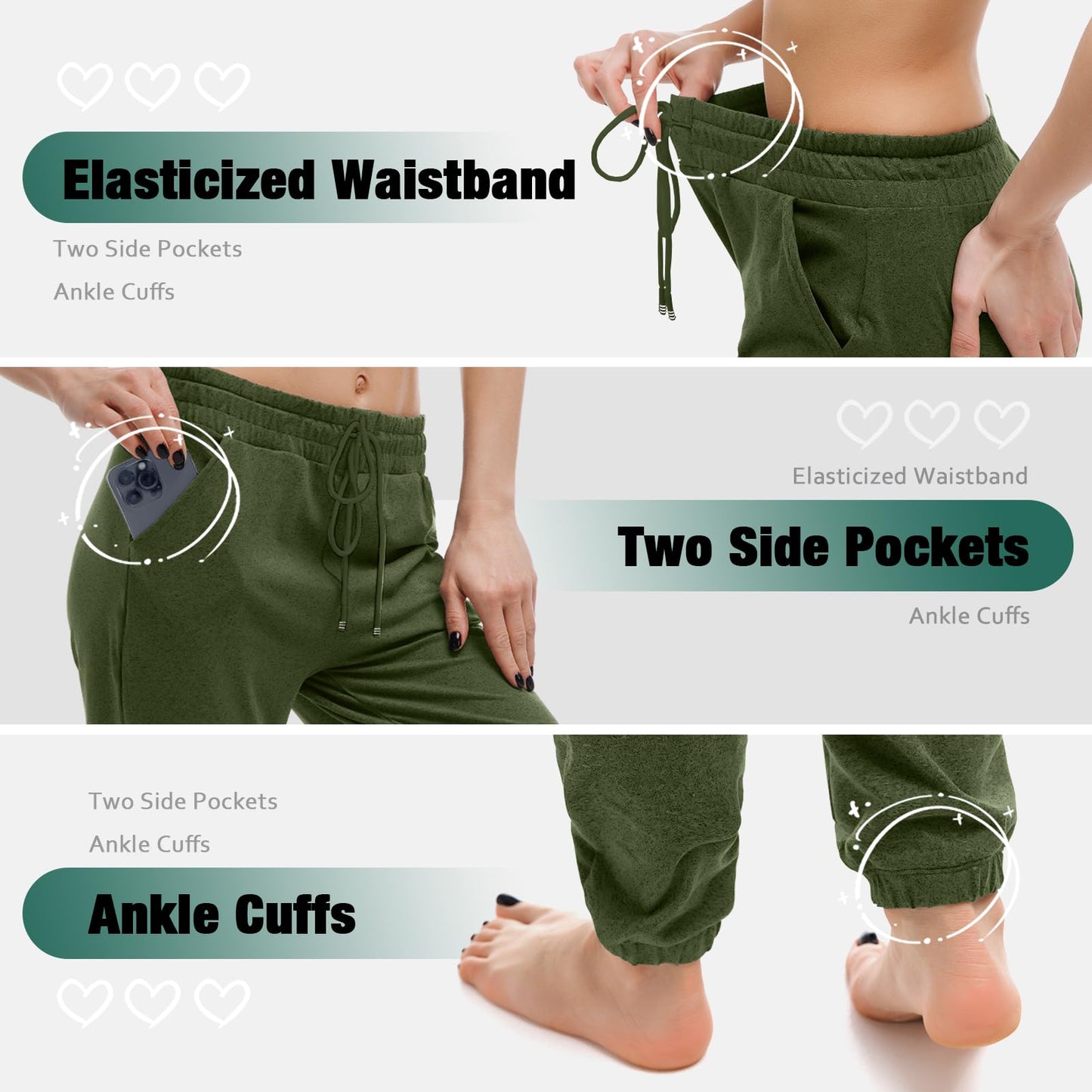 Walifrey Womens Joggers with Pockets, Drawstring Sweatpants Women for Lounging Jogging Gym and Workout OliveGreen,1 Pack OliveGreen M