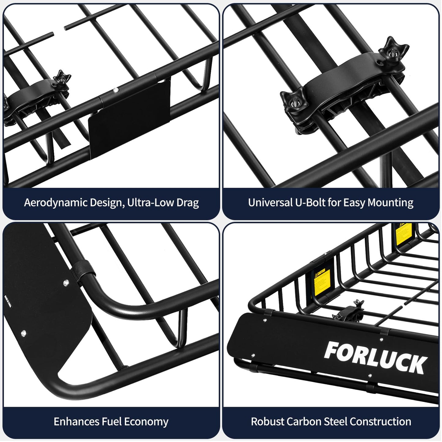 Forluck 54 x 34 x 6 Inch Universal 250 LBS Heavy Duty Roof Rack Cargo Carrier with Waterproof Bag, Extension Rooftop Cargo Carrier, Car Top Luggage Holder for SUV, Truck or RV Steel Construction