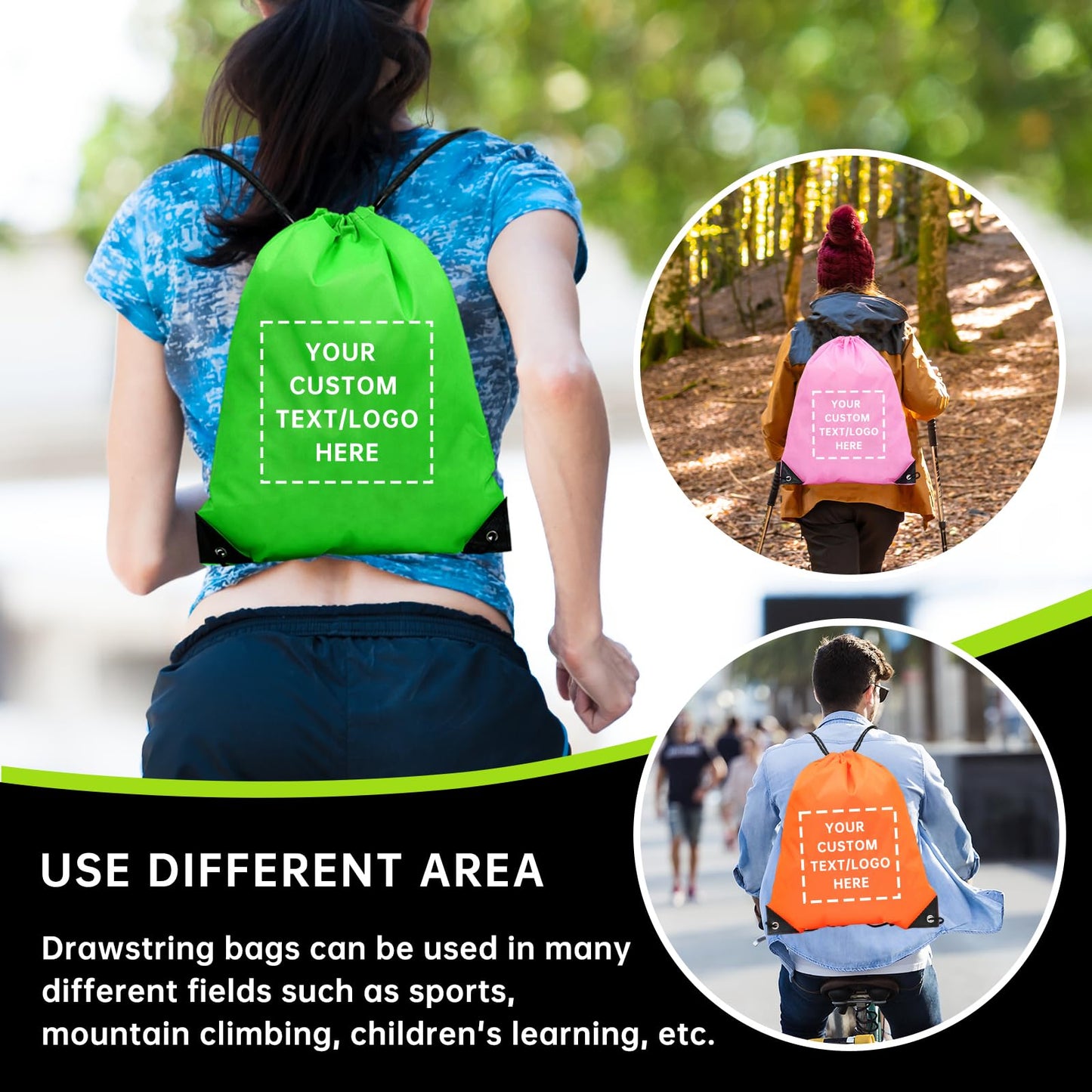 JEOHLORY Custom Drawstring Backpacks bags 10/50/100/200Pack,Promotional Items With Your Logo, bulk personalized Logo Text,Great for Travelling, Gym and for Everyday Use