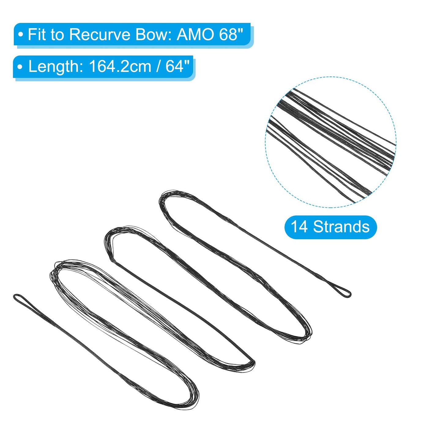 PATIKIL Bow String Replacement with 4 Nock Points for AMO 68", 14 Strands Traditional Long Bow Recurve Bowstring, Black