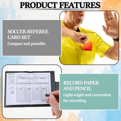 Mabor 2Pcs Soccer Referee Cards, Red and Yellow Warning Cards Set with Record Paper, Pencil and Card Storage Wallet, Soccer Referee Kit for Football Matches, Sports Games