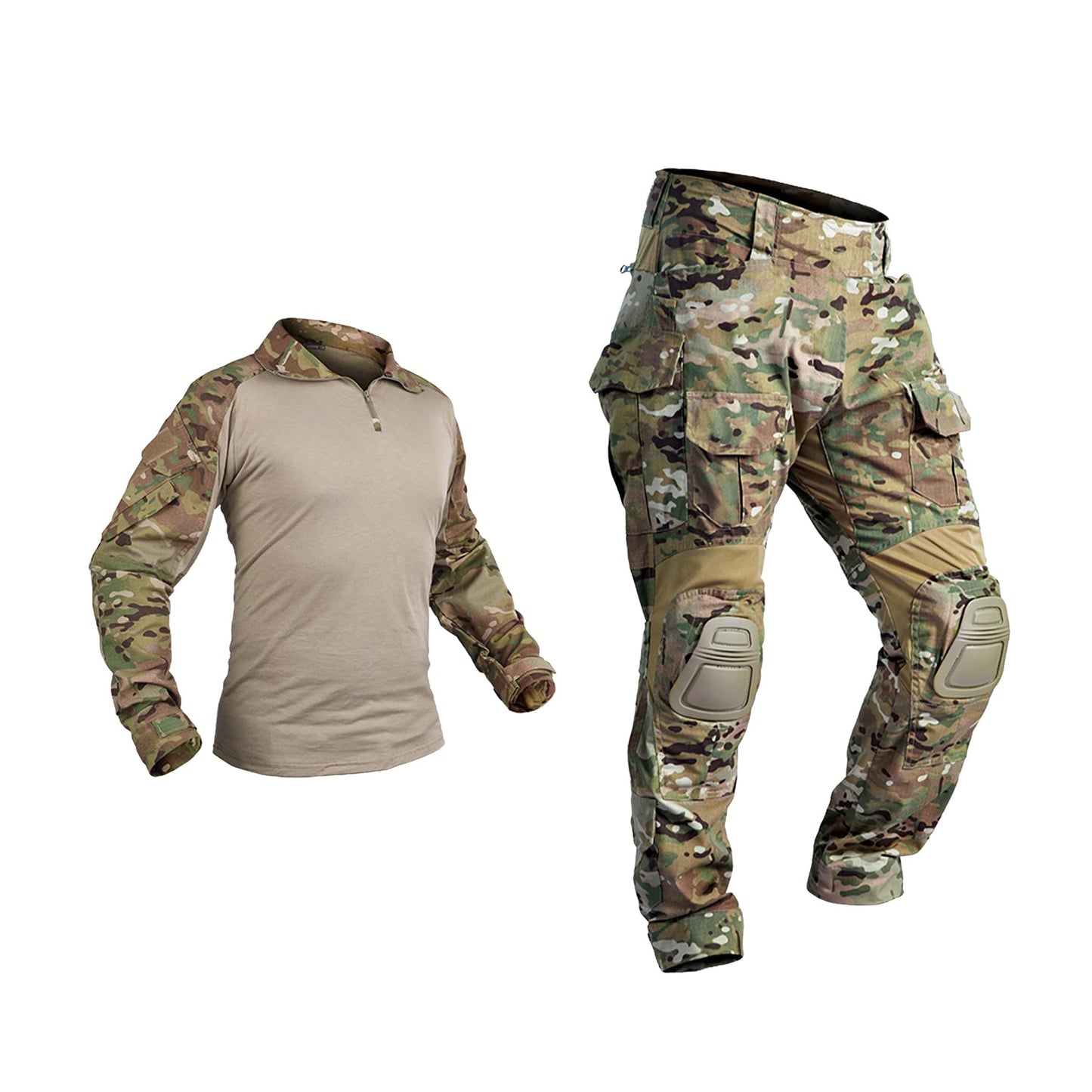 IDOGEAR OUTDOOR Men’s G3 Combat Uniform Tactical Camouflage Apparel Set For Hunting Airsoft Paintball Milsim With Knee Pads(camo,Large)